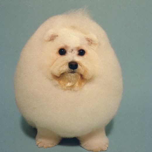 A bichon with a neat rounded teddy-bear face trim